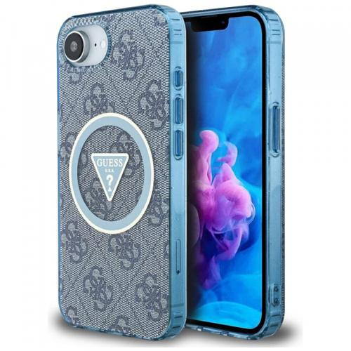 Husa MagSafe pentru Apple iPhone 16e, Guess, IML Glitter 4G Circle Triangle, Albastra