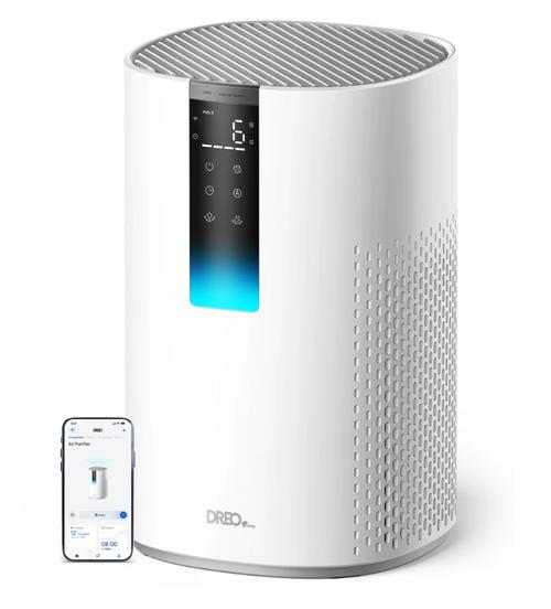 Purificator aer Dreo Macro 505S Smart, WI-FI, CADR 202 m3/h, Filtru 3 in 1 H13 True HEPA, Senzor calitate aer, Mod Auto, Mod de noapte, Lumina ambientala, 4 trepte de viteza, Timer, Pana la 17 m2 (Alb)
