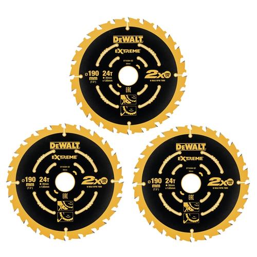 Panza fierastrau circular Dewalt EXTREME, 190x30x1.65mm, 24 dinti, 3 bucati