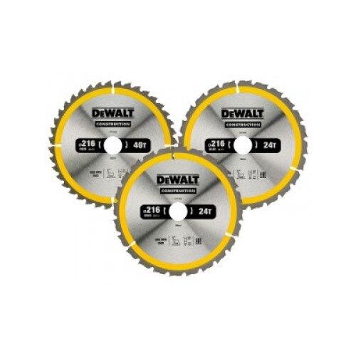 Set panze fierastrau circular Dewalt CONSTRUCTION, 216x30x2.6mm, 2x 24 dinti si 1x 40 dinti, 3 bucati