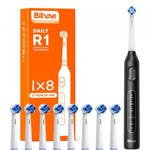 Periuta De Dinti Electrica Bitvae R1, 5 moduri periaj, 8 capete incluse (Negru)