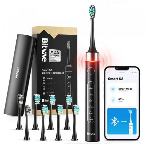 Periuta De Dinti Electrica Bitvae S2 Smart, 5 moduri periaj, 8 capete incluse (Negru)