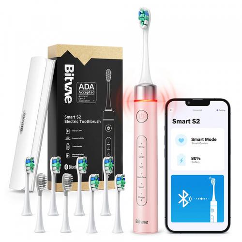 Periuta De Dinti Electrica Bitvae S2 Smart, 5 moduri periaj, 8 capete incluse (Roz)