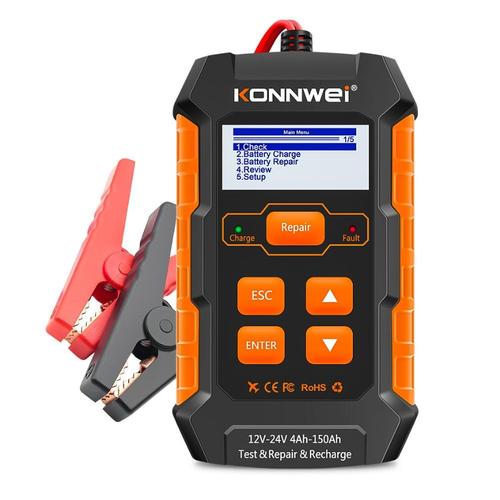 Redresor Valvirtalex KW520, tester de baterii auto, incarcator si intretinere (recuperare) a bateriilor nefolosite, 12/24V (Negru/Portocaliu)
