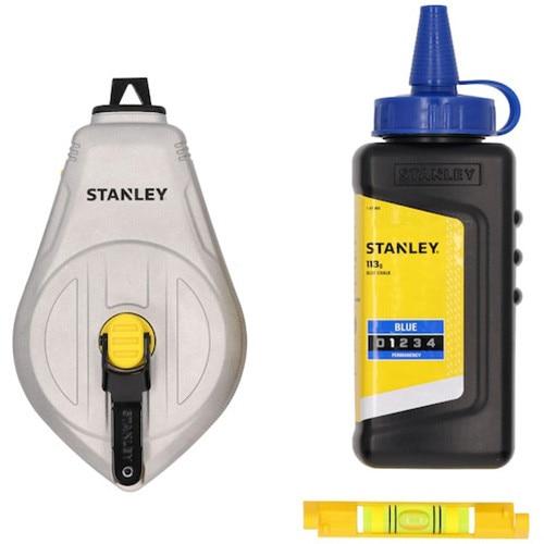 Sfoara de trasare cu creta STANLEY STHT47111-0, lungime fir 30 m, raport recuperare 1:1, carcasa din aluminiu rezistenta, kit cu pudra albastra de marcare si nivela pentru fir, rebobinare manuala, pentru marcare precisa in constructii si am