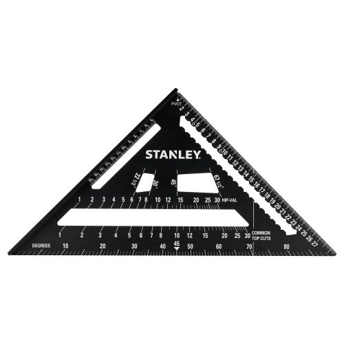 Echer premium tip STANLEY Fatmax STHT46102-0, dimensiune 300 mm, din aluminiu anodizat, marcaje gravate cu laser, baza lata pentru stabilitate, bara de trasare integrata, decupaje pentru unghiuri uzuale, gradatii metrice si imperiale