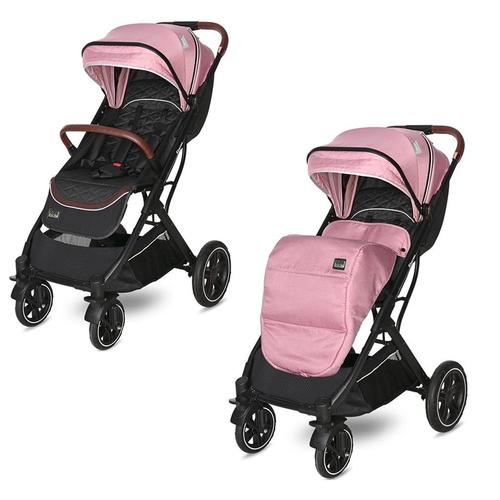 Carucior pentru nou-nascut Lorelli Storm, pliabil, pana la 22 kg, cadru aluminiu, spatar reglabil, roti fata pivotante cu suspensii, centura cu prindere in 5 puncte, spatiu depozitare, Rose Quartz