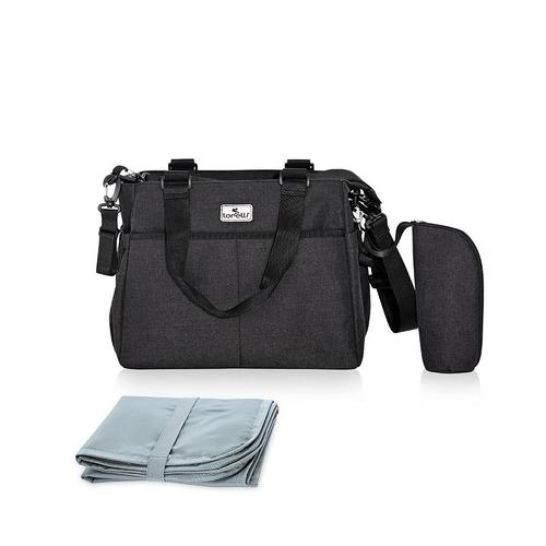 Geanta pentru accesoriile bebelusului Maya, 9 compartimente, cu bretea pentru umar, compartiment izoterm detasabil, Black