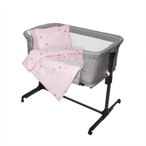 Set lenjerie patut  5 piese Lorelli, 100% bumbac ranforce, Eva, dimensiune interioara 90x50 cm, Butterflies Pink