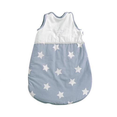 Sac de dormit de vara Lorelli Stars Blue Grey Mist, 0-6 luni, cu broderie, bumbac 100%, inchidere cu capse pe umar si fermoar lateral