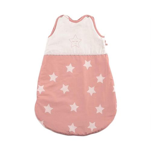 Sac de dormit de vara Lorelli Stars Pale Blush, 0-6 luni, cu broderie, bumbac 100%, inchidere cu capse pe umar si fermoar lateral