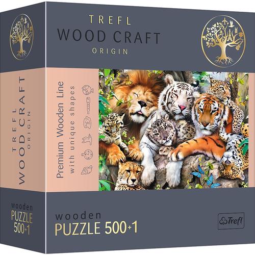 Puzzle din lemn Trefl  Wood Craft, Felinele din jungla, 500+1 piese