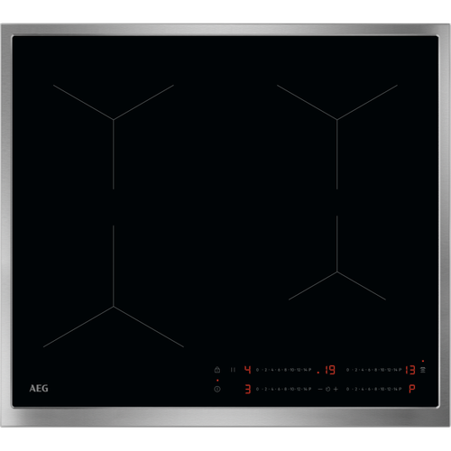 Plita incorporabila AEG TO64IA0FXB, Inductie, 4 zone de gatit, Timer electronic, Conectivitate hota, Booster, Functie pauza, 60 cm, Rama inox (Negru/Inox)