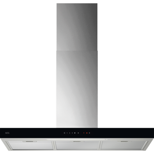 Hota incorporabila decorativa AEG GB67D91HL, Putere de absorbtie 730 mc/h, Conectivitate plita, Control electronic, Functie Breeze, 90 cm (Inox/Negru)