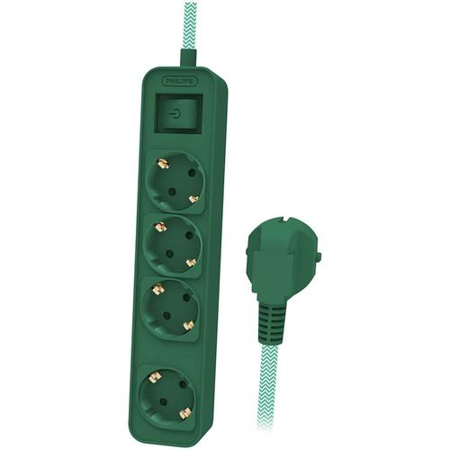 Prelungitor Philips CHP2147G/58, editie Craciun, cu intrerupator, protectie copii, 4 prize, 1.5 m, Verde