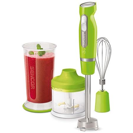 Set Blender de mana Sencor SHB SHB4461GR-E, 1000 W, capacitate bol 700 ml, vas de tocat 500 ml, 6 cutite TITAN, tehnologia Active Speed Button (Verde)