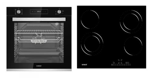 Pachet Samus ONL13 Cuptor incorporabil Samus SCE828GCF3D, 80 l, 2500 W, 8 functii + Plita incorporabila Samus PSVE-64BG6, 4 Zone de gatit, Vitroceramica, Touch Control, 9 Trepte, Timer (Negru)