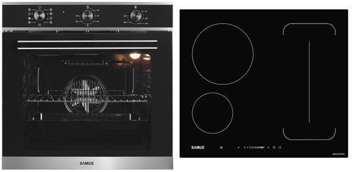Pachet Samus ONL43 Cuptor incorporabil Samus SC628GX9, 2800 W, 75 l, 9 Functii, Grill, Clasa A (Negru/Inox) + Plita incorporabila Samus PSI-64BG9, Inductie, 7000 W, 3 Zone de gatit (Negru)