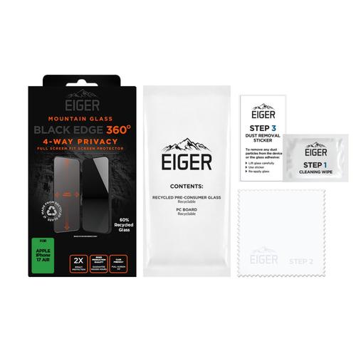 Folie Sticla Privacy Eiger Mountain Edge 360 GRS EGMSP00335 pentru Apple iPhone Air (Negru)