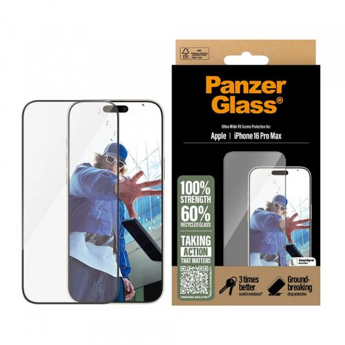 Folie de protectie Ecran PanzerGlass Ultra-Wide Fit pentru Apple iPhone 16 Pro Max, Sticla Securizata, Full Glue