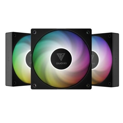 Set 3 ventilatoare Gamdias Notus M1-1203, 120mm, 400 - 1600rpm, iluminare aRGB (Negru)