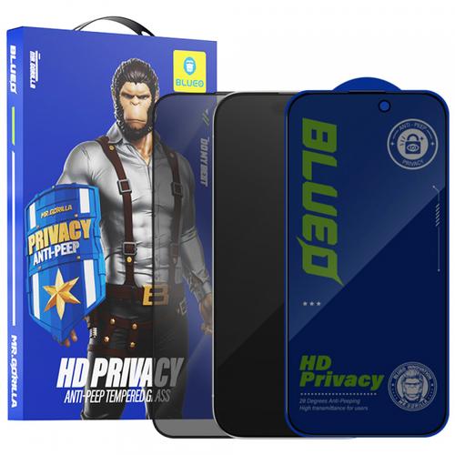 Folie de protectie Ecran Privacy Blueo Anti-Peep pentru Apple iPhone 16 / 15, Sticla Securizata, Full Glue