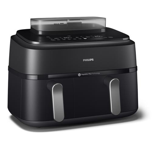 Friteuza dubla cu aer cald Philips Seria 5000 NA551/00, 9L, 12 programe, 2750 W, Rapid Air,  Cos 1.4 kg, Temperatura 40-200 C (Negru)