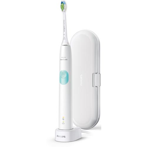 Periuta de dinti sonica electrica Philips Sonicare ProtectiveClean HX6807/28, 62000 miscari/minut, 1 mod de curatare, 2 intensitati, senzor presiune, functie BrushSync, 1 cap de periere, toc de transport, Alb cu verde menta