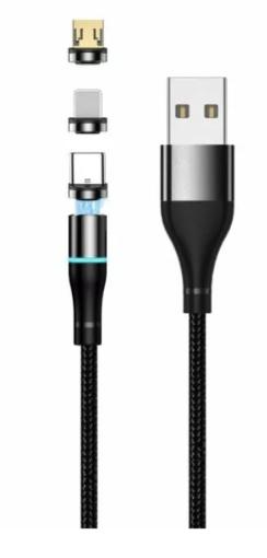 Cablu Incarcare USB-A - Lightning / microUSB / USB-C Setty Magnetic 3in1, 10W, 1m, Negru