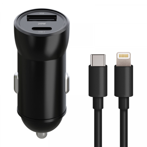 Incarcator Auto Cu Cablu Lightning MaXlife MXCC-04, 20W, 3A, 1 x USB-A - 1 x USB-C (Negru)