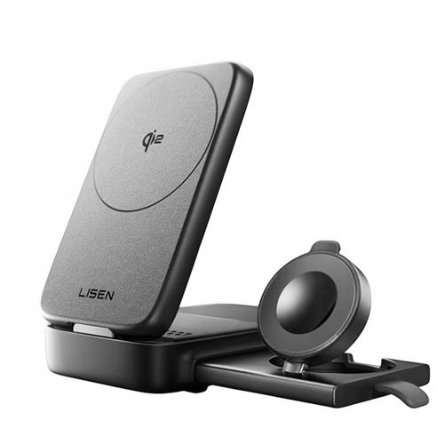 Incarcator retea Lisen W106 3in1, Wireless, 15W, 1.67A (Gri)
