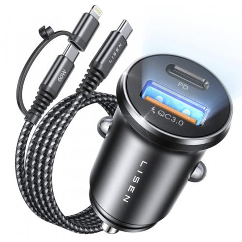 Incarcator auto Lisen YL0223080035, 48W, 1 x USB-A, 1 x USB-C (Negru)