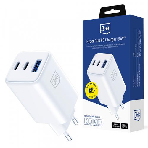 Incarcator retea 3MK Hyper, 65W, 1 x USB-A, 2 x USB-C (Alb)