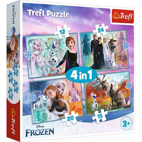 Puzzle Trefl 4 in 1 - Disney Frozen 2, Uimitoarea lume Disney, 12/15/20/24 piese