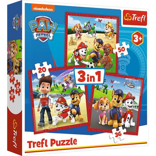 Puzzle Trefl 3 in 1 Paw Patrol, Catelusi fericiti, 20/36/50 piese