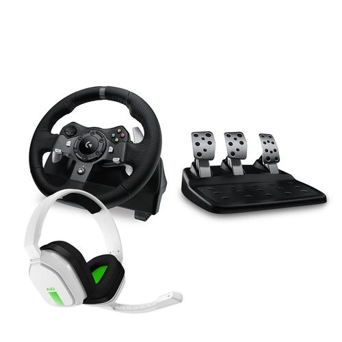 Volan cu pedale Logitech G920 Driving Force pentru Xbox Series X/S, Xbox One, PC + Casti Astro A10 (Negru/Alb)