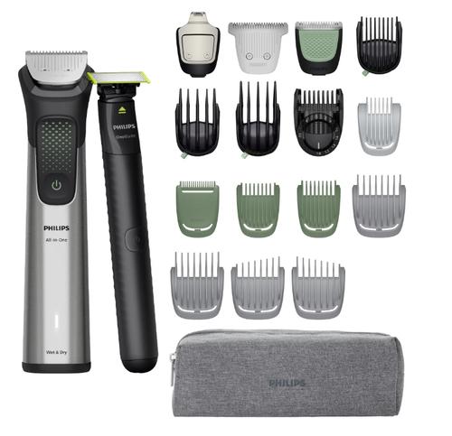 Aparat de tuns Philips All-in-One MG9557/15 +OneBlade 20in1 MG9557/15, Autonomie 120 min, 26 setari lungime, 3 capete trimmer specializate, Husa (Argintiu)