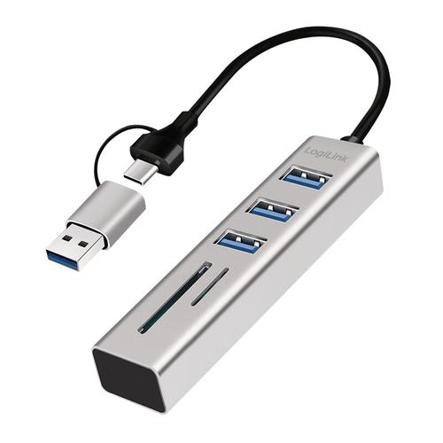Hub extern LogiLink, USB 3.0 x 3, conectare USB-C 3.0, Argintiu