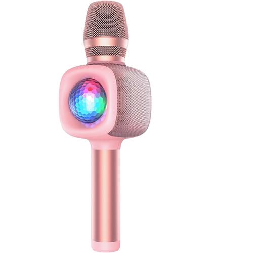 Microfon OneOdio, wireless, conectare prin Bluetooth 5.2, sensibilitate -52 dB, acumulator 1800 mAh, karaoke, Iluminare, 4 moduri voce, Roz