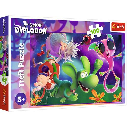 Puzzle Trefl din 100 piese - Micul dinozaur Diplodocus si prietenii sai
