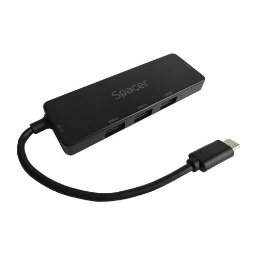HUB USB Spacer SPHB-TYPEC-4U30-09, 3x USB 3.0, Cablu 15cm (Negru)