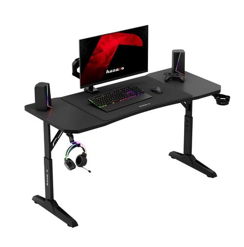 Birou Gaming Huzaro Hero 3.6, 140 x 60 cm, Reglare pe inatlime, Suport casti, Suport pahar, Mousepad XXl inclus (Negru)