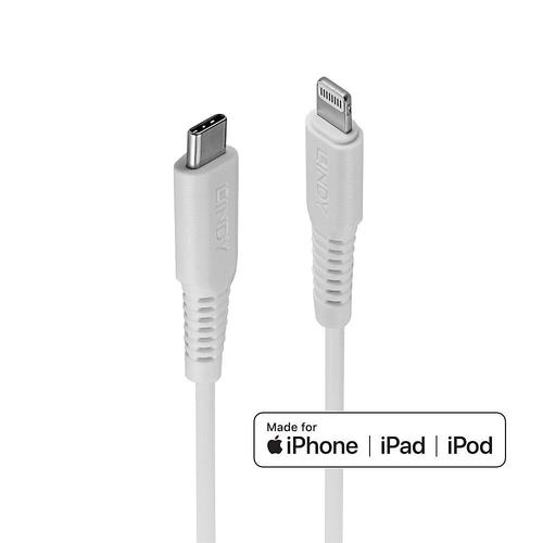 Cablu de date Lindy LY-31316, 1m, USB-C - Lightning, Alb