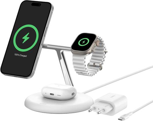 Incarcator Wireless Belkin BOOST CHARGE 3-in-1 Magnetic, Stand, Qi2 15W (Alb)