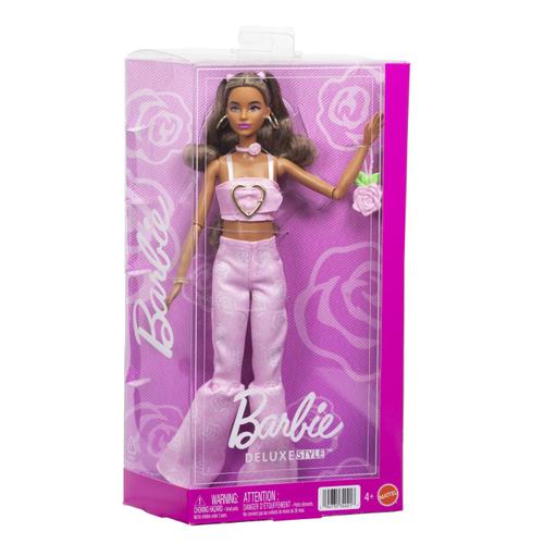 Papusa Barbie Deluxe Style, cu blugi evazati, Roz