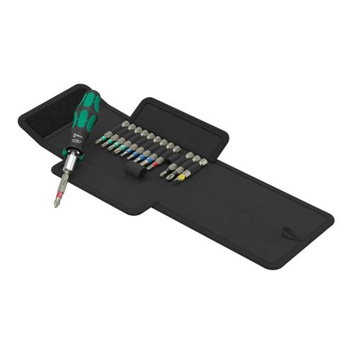 Trusa scule cu clichet, Wera Kraftform Kompakt 838 RA S Set 1, cu 14 piese si husa textila