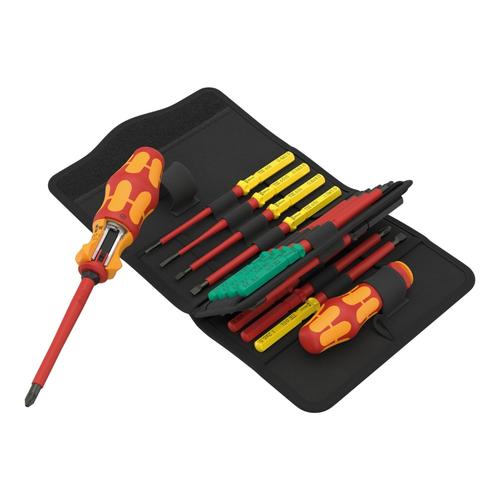 Set surubelnite izolate VDE cu lame interschimbabile, Wera Kraftform Kompakt 838 RA R M set 1, cu 17 piese si husa textila