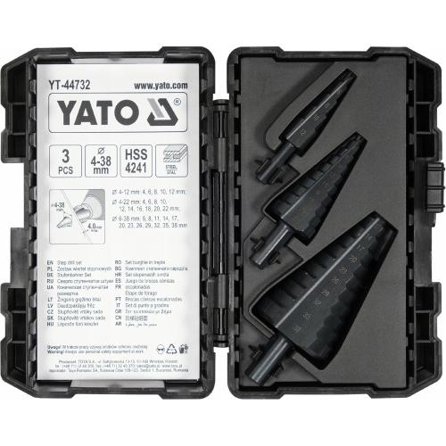 Set de 3 burghie conice Yato YT-44732, 4-38mm, HSS4241, pentru metal