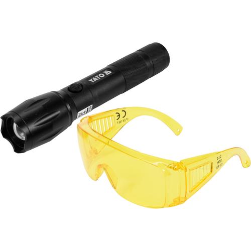 Set lanterna UV reincarcabila si ochelari Yato YT-08587, 1 W, Negru