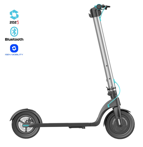 Trotineta electrica pliabila iSEN X7 Pro 2025, Aplicatie, roti 10inch, motor 350W, autonomie 25km, viteza 25km/h, baterie detasabila (Argintiu)